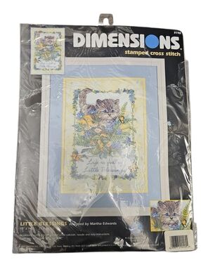 Dimensions Stamped Cat Kitten Cross Stitch "Little Blessings" 3198 Kit 10x14